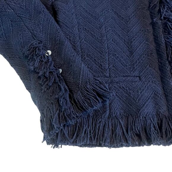 Derek Lam 10 Crosby Short Fringe Detail Cropped Jacket Blazer Navy Blue Sz 4 - Picture 6 of 9